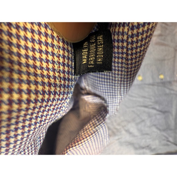 Ben Sherman Tailoring Mens XL Blue Red Micro Houndstooth Stretch Button  Shirt - Picture 6 of 7